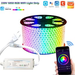 image-220V 230V Tuya Smart Life SMD5050 RGB CCT LED Strip Light Wifi Voice Contol Dimmer Outdoor Garden Lights for Alexa Google Home
