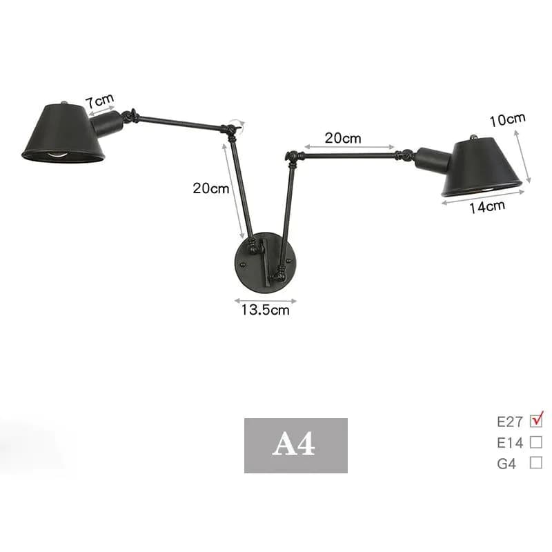 image-WGNUU Black Rustic Vintage Adjustable Arm Wall Lamp LED