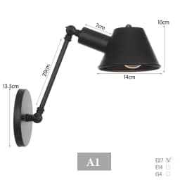 image-WGNUU Black Rustic Vintage Adjustable Arm Wall Lamp LED