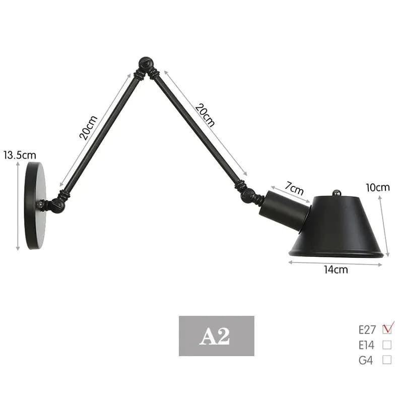 image-WGNUU Black Rustic Vintage Adjustable Arm Wall Lamp LED
