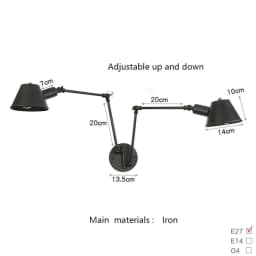 image-WGNUU Black Rustic Vintage Adjustable Arm Wall Lamp LED