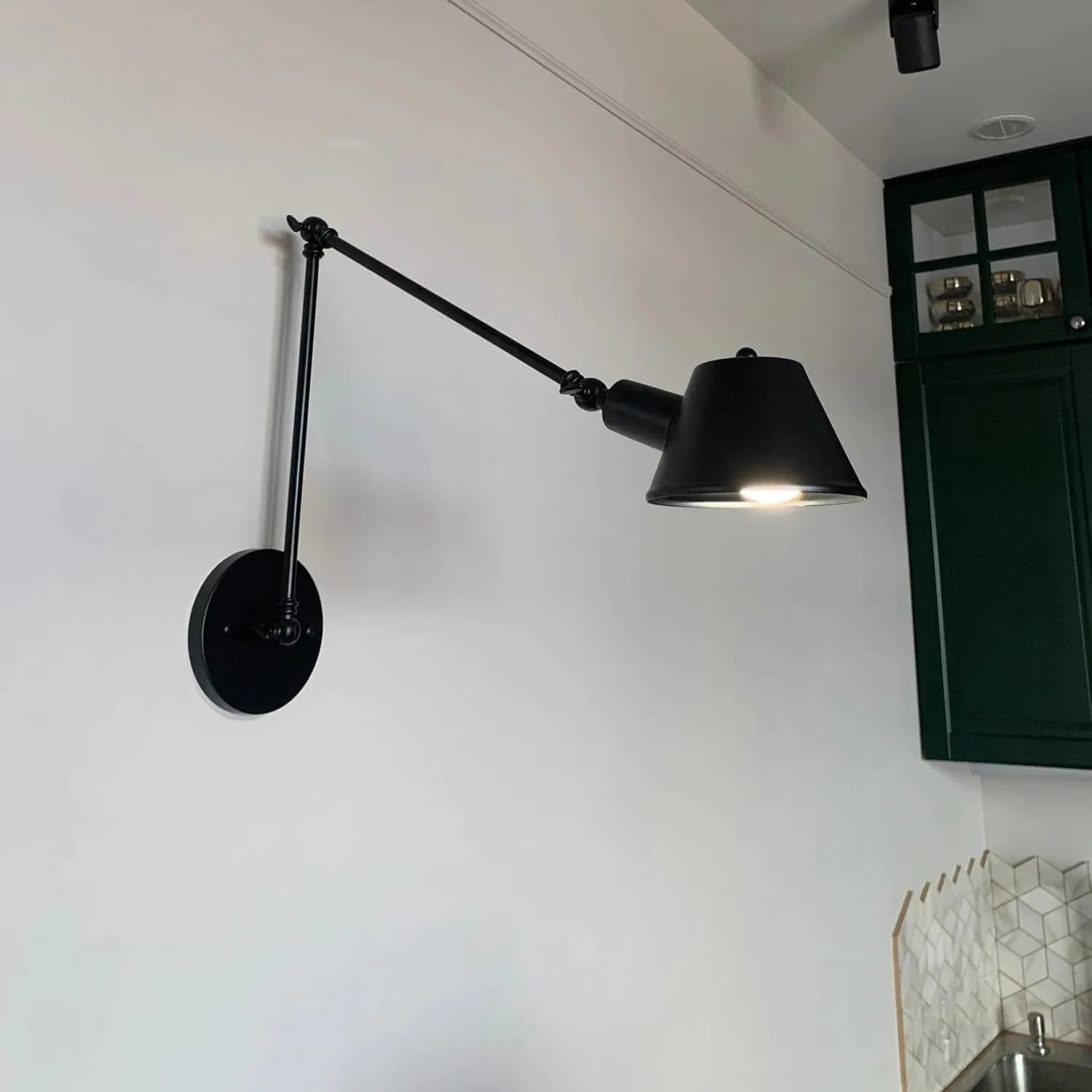 image-WGNUU Black Rustic Vintage Adjustable Arm Wall Lamp LED