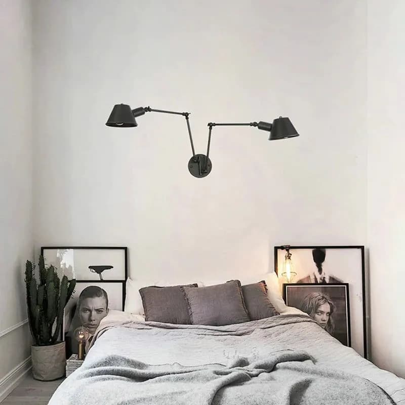image-WGNUU Black Rustic Vintage Adjustable Arm Wall Lamp LED
