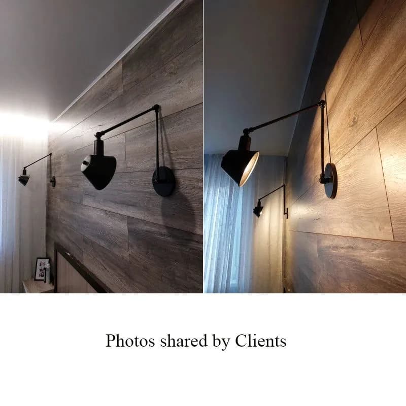 image-WGNUU Black Rustic Vintage Adjustable Arm Wall Lamp LED
