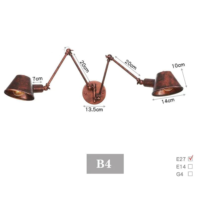 image-WGNUU Black Rustic Vintage Adjustable Arm Wall Lamp LED