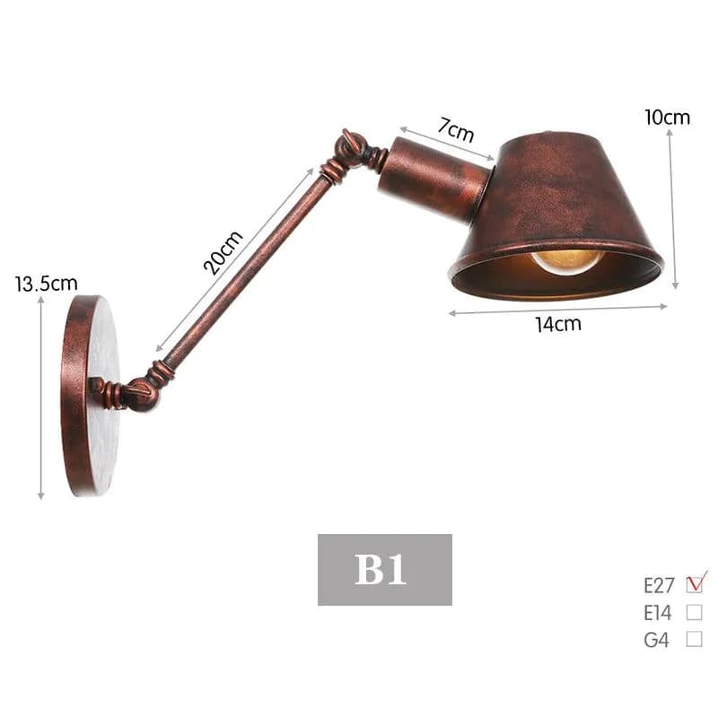 image-WGNUU Black Rustic Vintage Adjustable Arm Wall Lamp LED