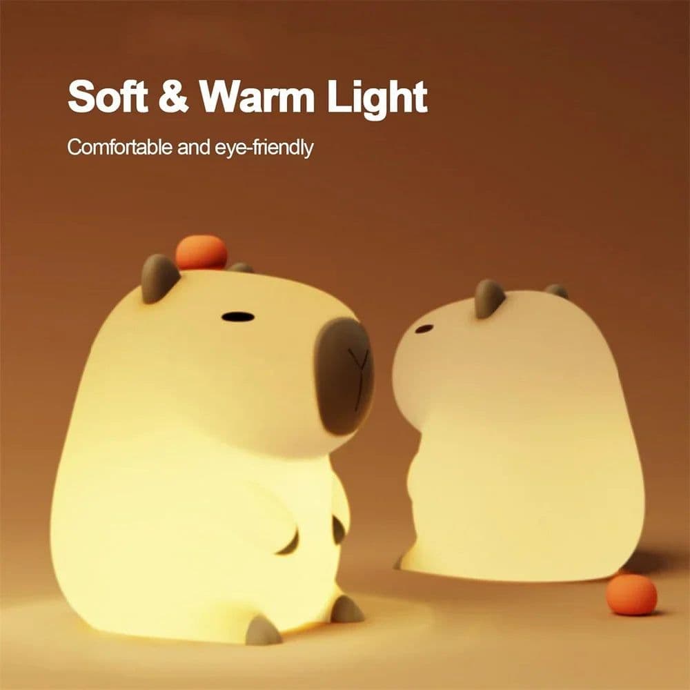 image-Silicone Capybara Night Lights Portable USB Rechargeable Animal Touch Control Lamp with Timing Function for Home Bedroom Decor