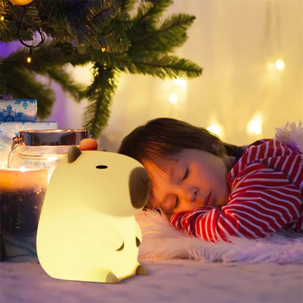 image-Silicone Capybara Night Lights Portable USB Rechargeable Animal Touch Control Lamp with Timing Function for Home Bedroom Decor