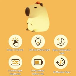 image-Silicone Capybara Night Lights Portable USB Rechargeable Animal Touch Control Lamp with Timing Function for Home Bedroom Decor