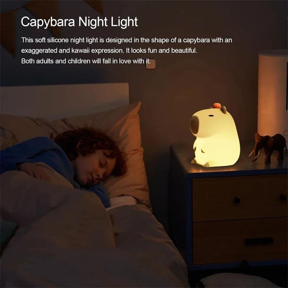 image-Silicone Capybara Night Lights Portable USB Rechargeable Animal Touch Control Lamp with Timing Function for Home Bedroom Decor
