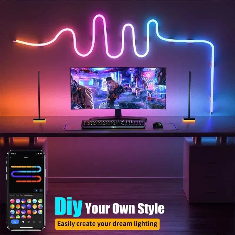 image-DC5V RGBIC Neon LED Strip Lights Neon Rope Light with Music Sync DIY RGBIC Dreamcolor Chasing Strip Tape for Home Decor Lighting