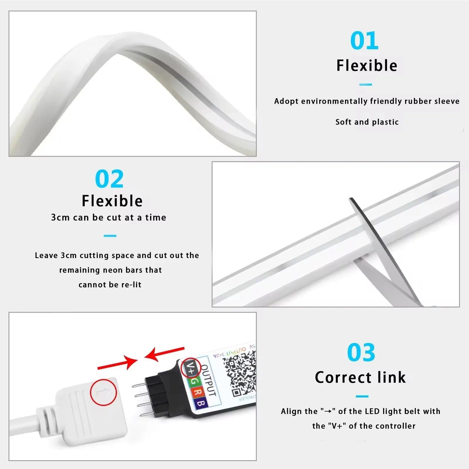 image-DC5V RGBIC Neon LED Strip Lights Neon Rope Light with Music Sync DIY RGBIC Dreamcolor Chasing Strip Tape for Home Decor Lighting