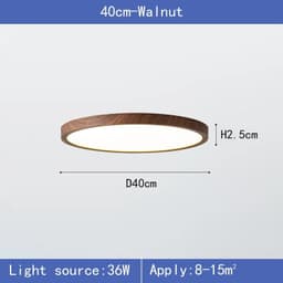 image-Modern LED Ceiling Light Circular Ultrathin Wood Grain Walnut Decorative Light Indoor Bedroom Living Room Dining Room Home Light