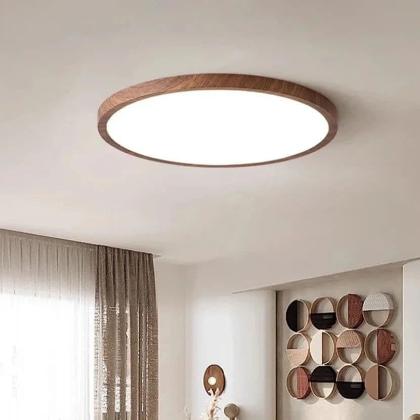 image-Modern LED Ceiling Light Circular Ultrathin Wood Grain Walnut Decorative Light Indoor Bedroom Living Room Dining Room Home Light