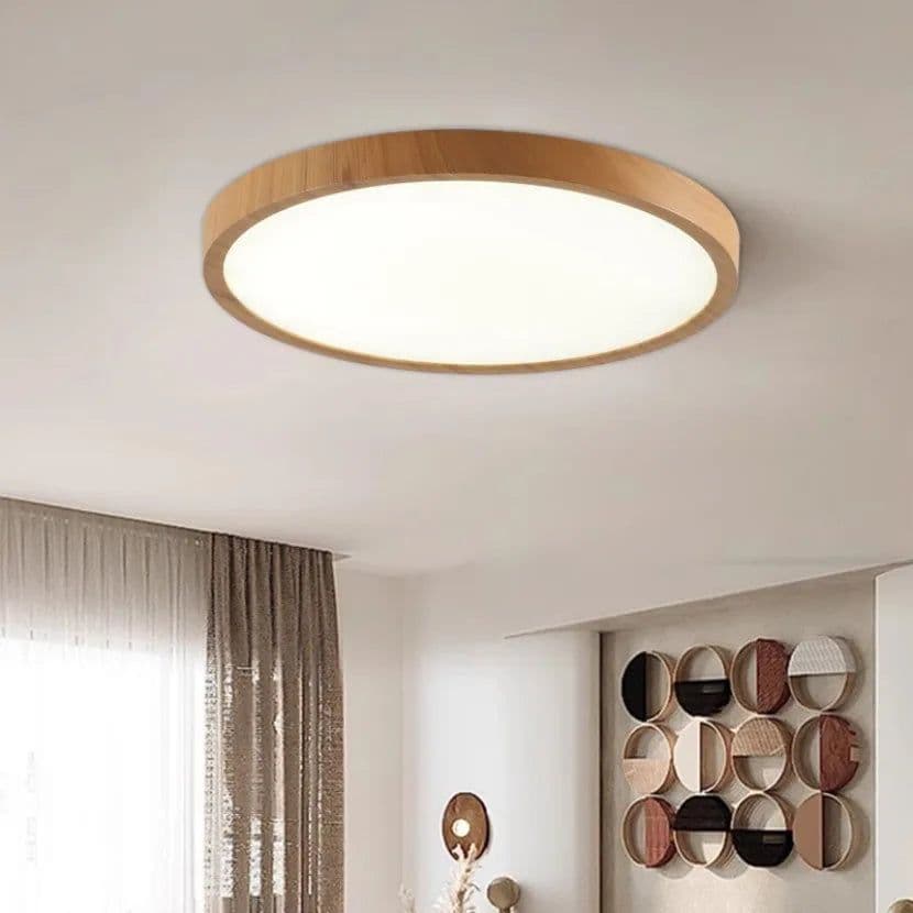 image-Modern LED Ceiling Light Circular Ultrathin Wood Grain Walnut Decorative Light Indoor Bedroom Living Room Dining Room Home Light