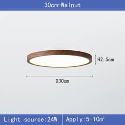 image-Modern LED Ceiling Light Circular Ultrathin Wood Grain Walnut Decorative Light Indoor Bedroom Living Room Dining Room Home Light
