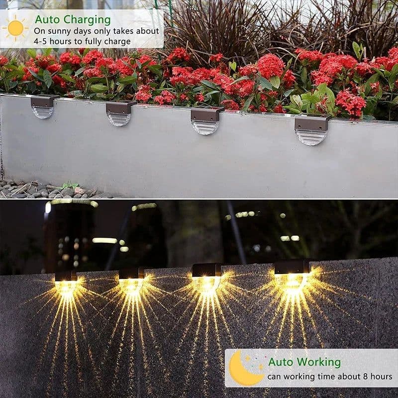 image-Solar Deck Lights Fence Lights Outdoor Step Lights Waterproof Solar Lights for Railing Stairs Step Fence Yard Patio and Pathway