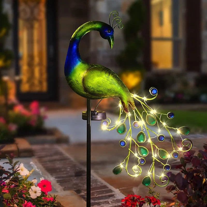 image-Solar Powered LED Peacock Garden Light Lamp
