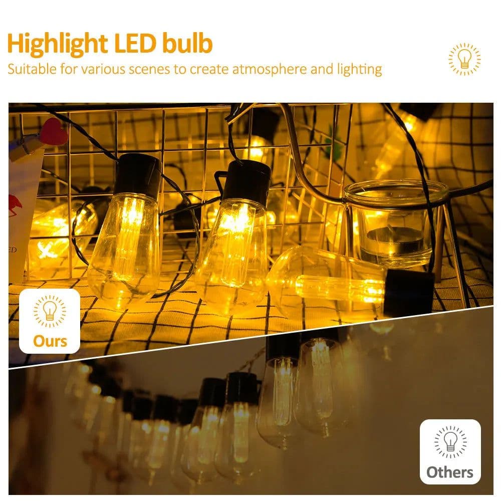 image-S14 Solar String Lights Outdoor Waterproof, 28FT 20 Bulbs Shatterproof Bulbs Patio Lights with Remote 8 Modes High-Brightness