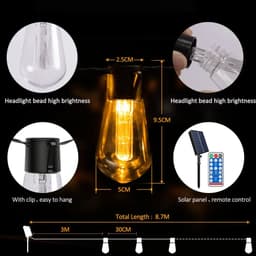 image-S14 Solar String Lights Outdoor Waterproof, 28FT 20 Bulbs Shatterproof Bulbs Patio Lights with Remote 8 Modes High-Brightness