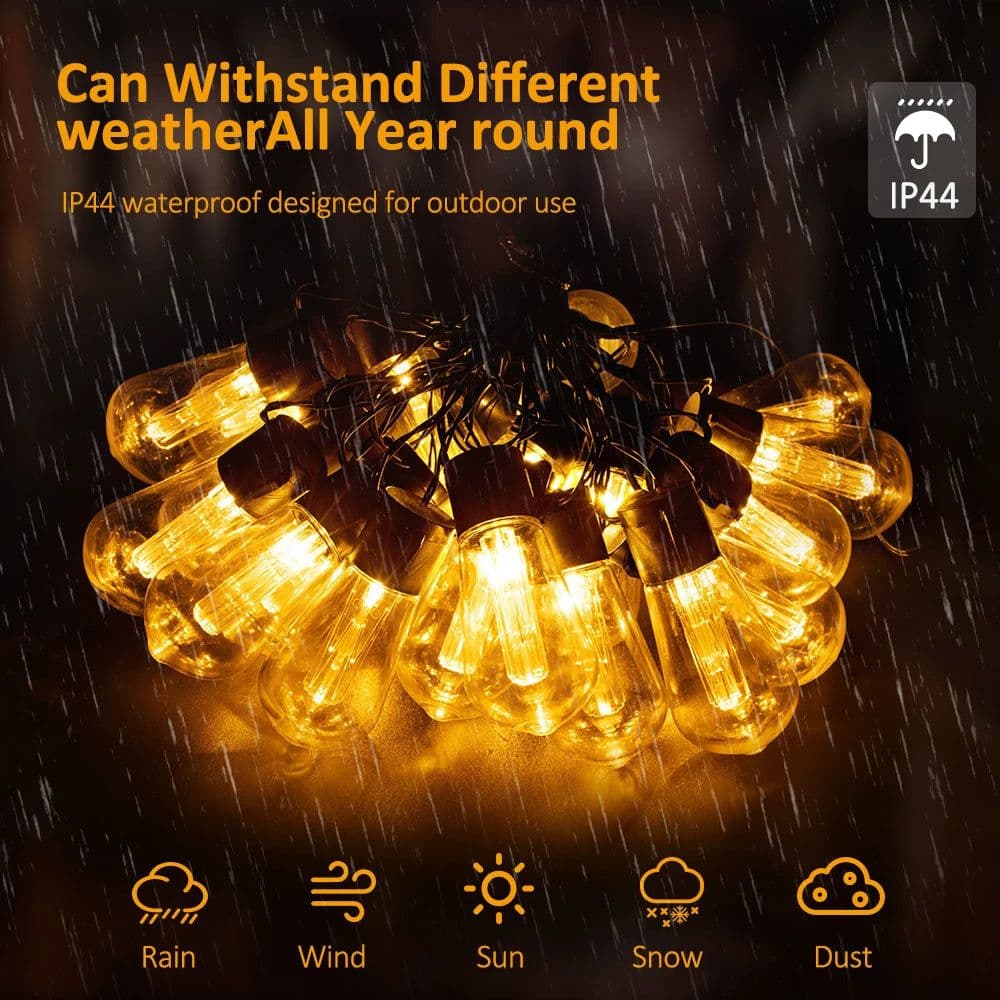 image-S14 Solar String Lights Outdoor Waterproof, 28FT 20 Bulbs Shatterproof Bulbs Patio Lights with Remote 8 Modes High-Brightness