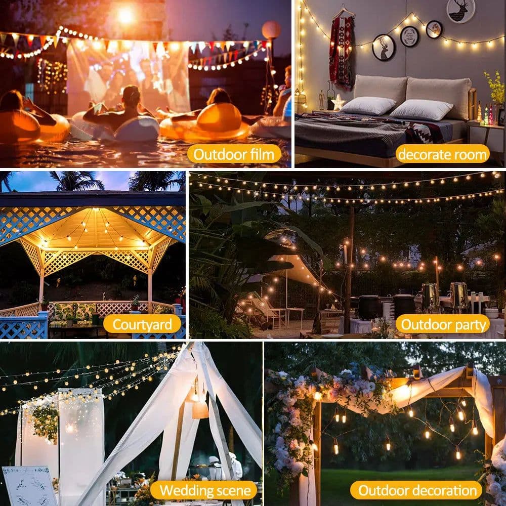 image-S14 Solar String Lights Outdoor Waterproof, 28FT 20 Bulbs Shatterproof Bulbs Patio Lights with Remote 8 Modes High-Brightness