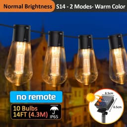 image-S14 Solar String Lights Outdoor Waterproof, 28FT 20 Bulbs Shatterproof Bulbs Patio Lights with Remote 8 Modes High-Brightness