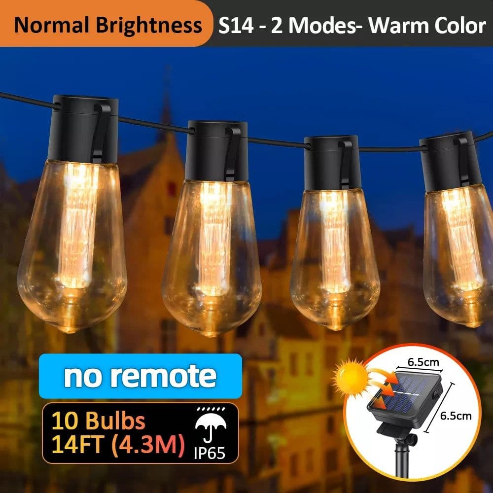 image-S14 Solar String Lights Outdoor Waterproof, 28FT 20 Bulbs Shatterproof Bulbs Patio Lights with Remote 8 Modes High-Brightness