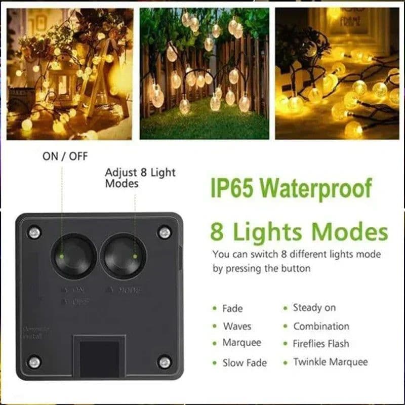 image-Solar String Lights Outdoor Crystal Fairy Light Chritmas Garland 8 Modes Waterproof Patio Light for Garden Party Decor