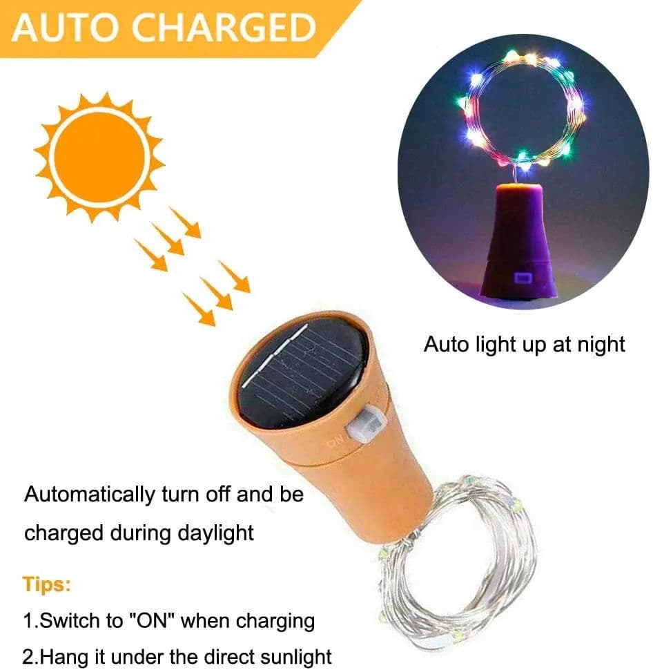 image-YORYZENG Solar Wine Bottle String Lights, 10-20 LEDs, 5Pcs