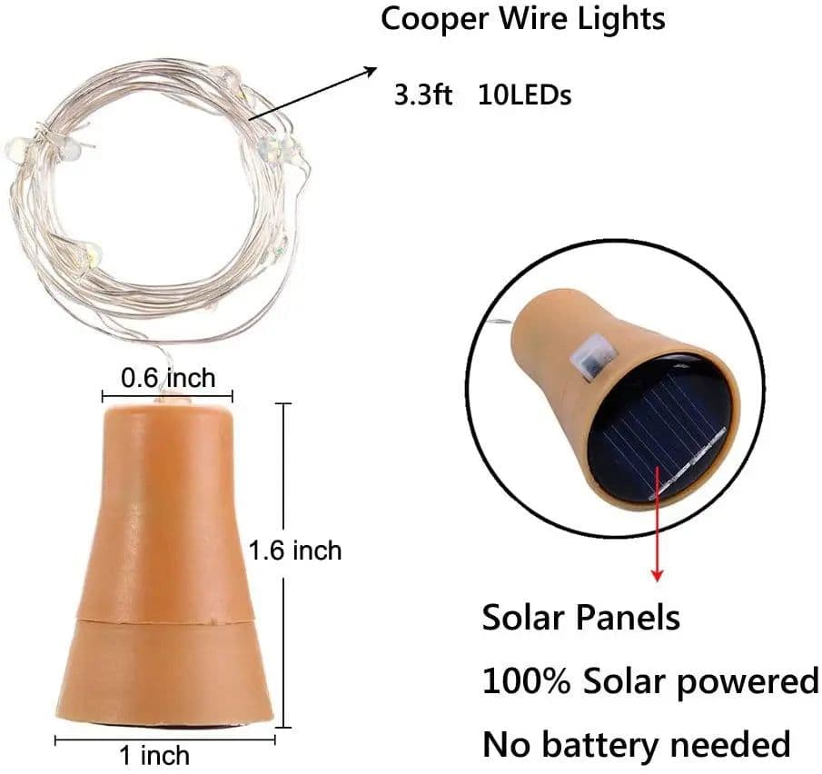 image-YORYZENG Solar Wine Bottle String Lights, 10-20 LEDs, 5Pcs