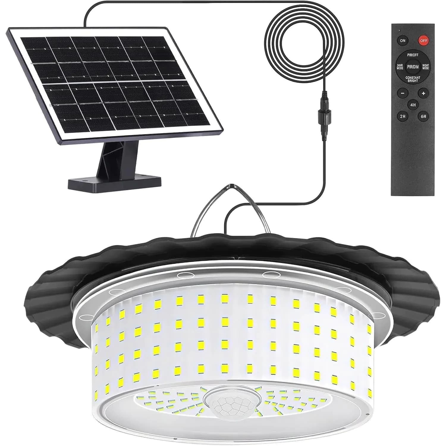 image-Solar Shed Light with Remote Control Solar Pendant Light Outdoor 360° Lighting IP65 Waterproof Outdoor Lights with Motion Sensor