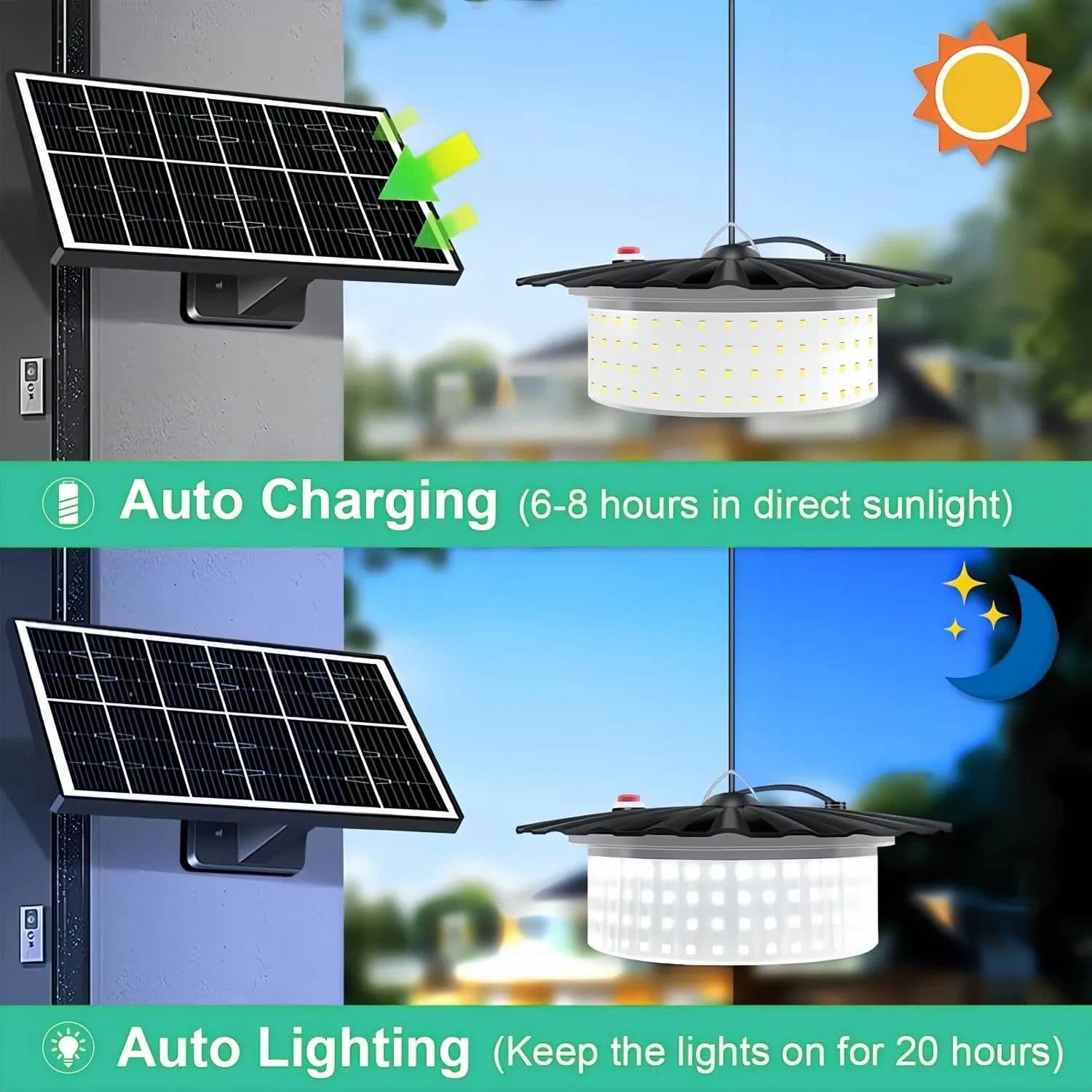 image-Solar Shed Light with Remote Control Solar Pendant Light Outdoor 360° Lighting IP65 Waterproof Outdoor Lights with Motion Sensor