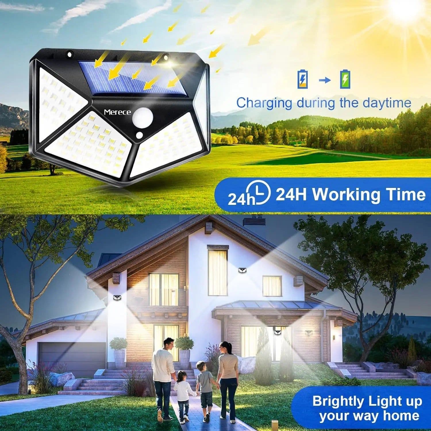 image-100 LED Solar Wall Lamp 4 Sides Luminous With Motion Sensor Human Induction Courtyard Waterproof Stairs Outdoor Wall Light