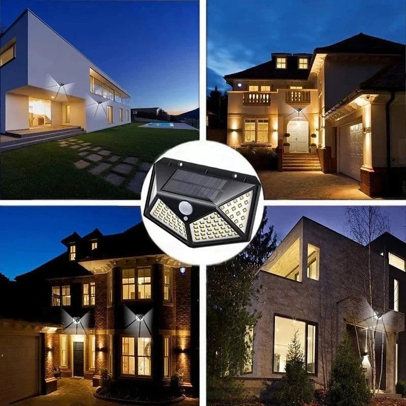 image-100 LED Solar Wall Lamp 4 Sides Luminous With Motion Sensor Human Induction Courtyard Waterproof Stairs Outdoor Wall Light