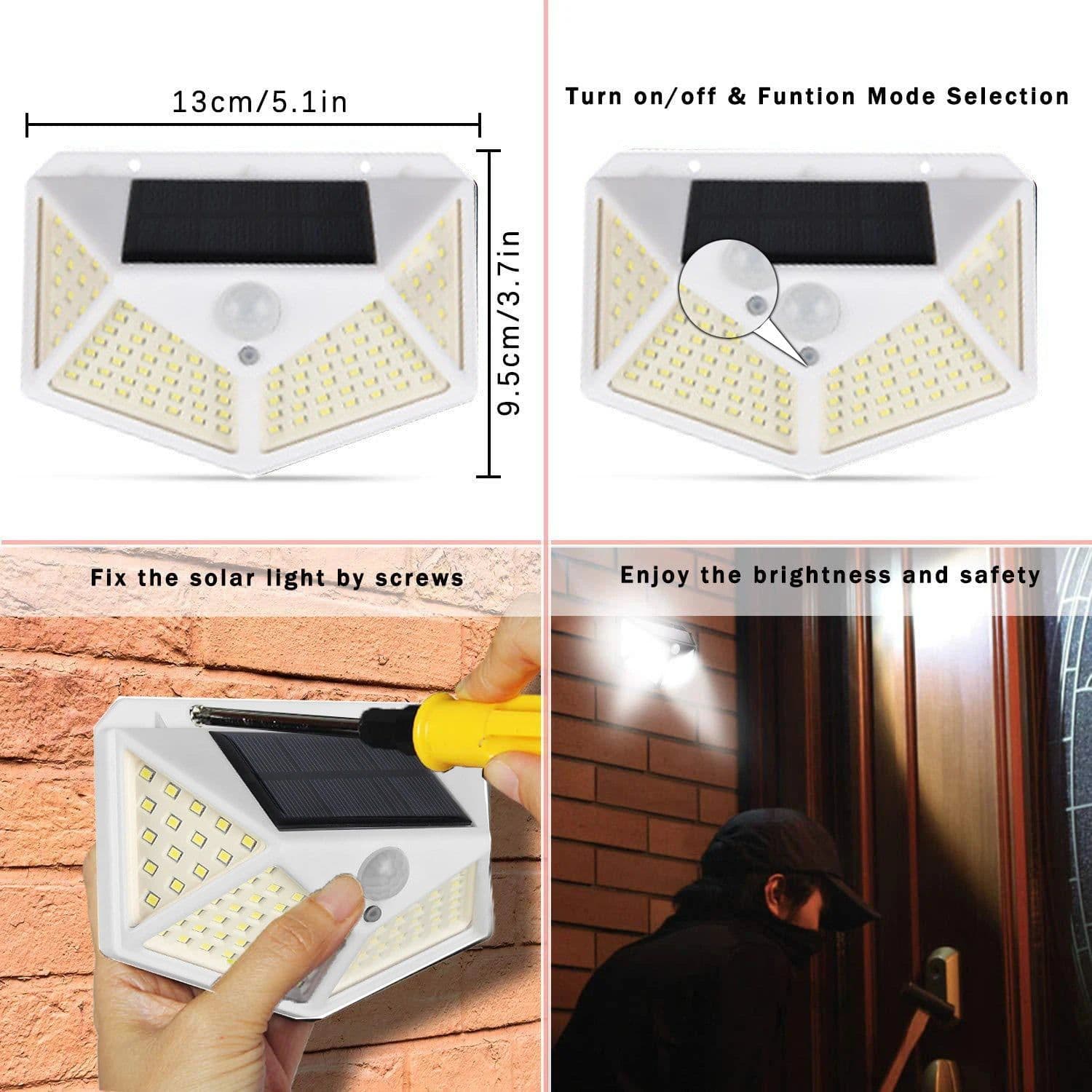image-1/2/4/8/9PCS Solar Light Outdoor 100 LED Wall Lamp PIR Motion Sensor Lamp Waterproof LED Lights For Garden Street Decoration
