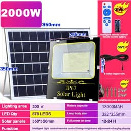 image-2000W LED Flood Lamp Street Wall Solar LED Solar Light Outdoor Remote Control Waterproof For Garden Path Landscape Spotlight