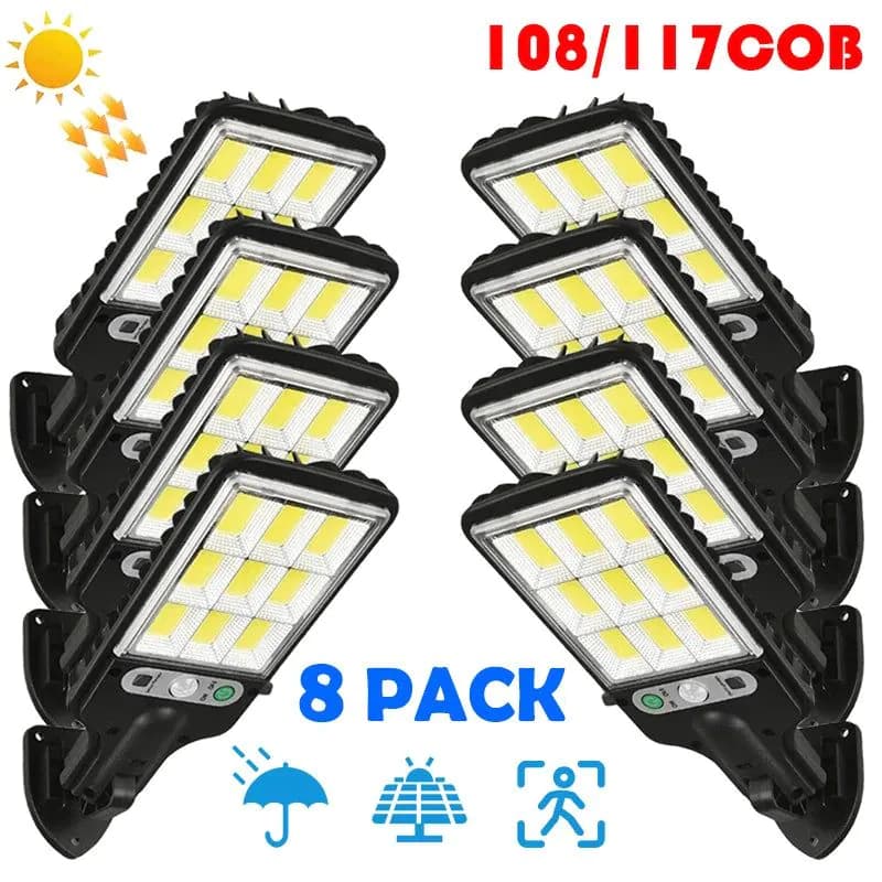 image-LED Solar Street Lights Outdoor 117COB 8 Pack Solar Lamp With 3 Light Mode Waterproof Motion Sensor Security Lighting for Garden