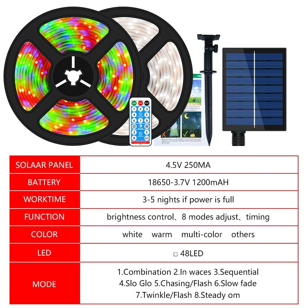 image-5M/10M Solar LED Strip Light 8 Modes Christmas Colorful Fairy Lights Outdoor IP67 Waterproof Patio Garden Decoration Solar Lamp