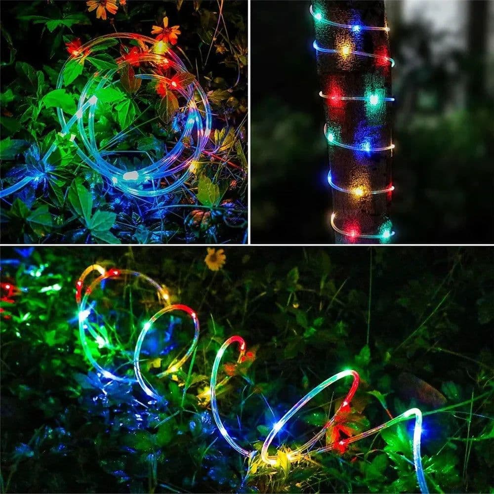 image-200/300 LEDs Solar Powered Rope Tube String Lights Outdoor Waterproof Fairy Lights Garden Garland For Christmas Yard Decoration