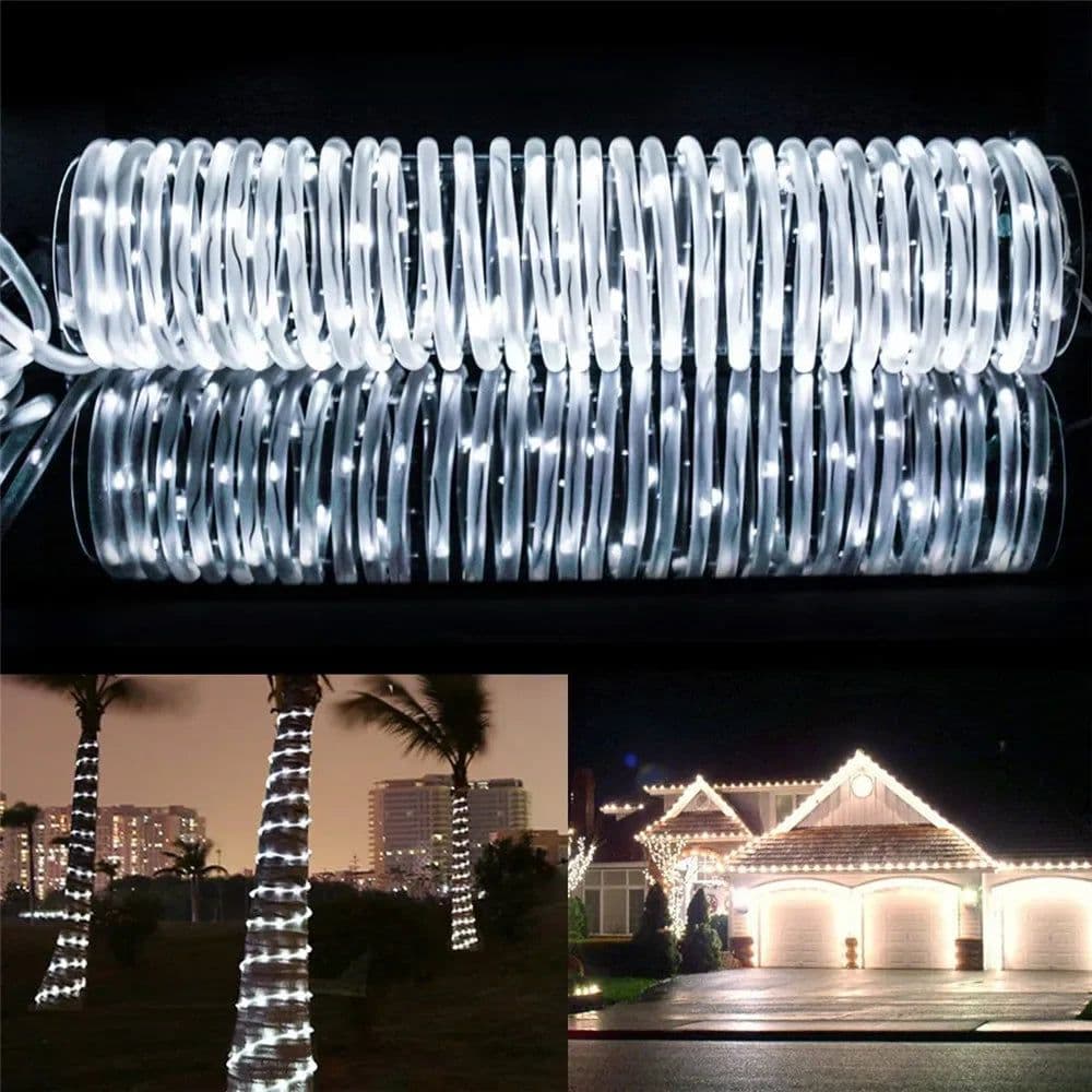 image-200/300 LEDs Solar Powered Rope Tube String Lights Outdoor Waterproof Fairy Lights Garden Garland For Christmas Yard Decoration