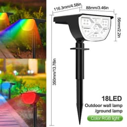 image-20/18LEDs RGB Solar Light Outdoors Landscape Spotlights Color Changing 2 In 1 Wireless Waterproof Solar Wall Lamp Patio Garden