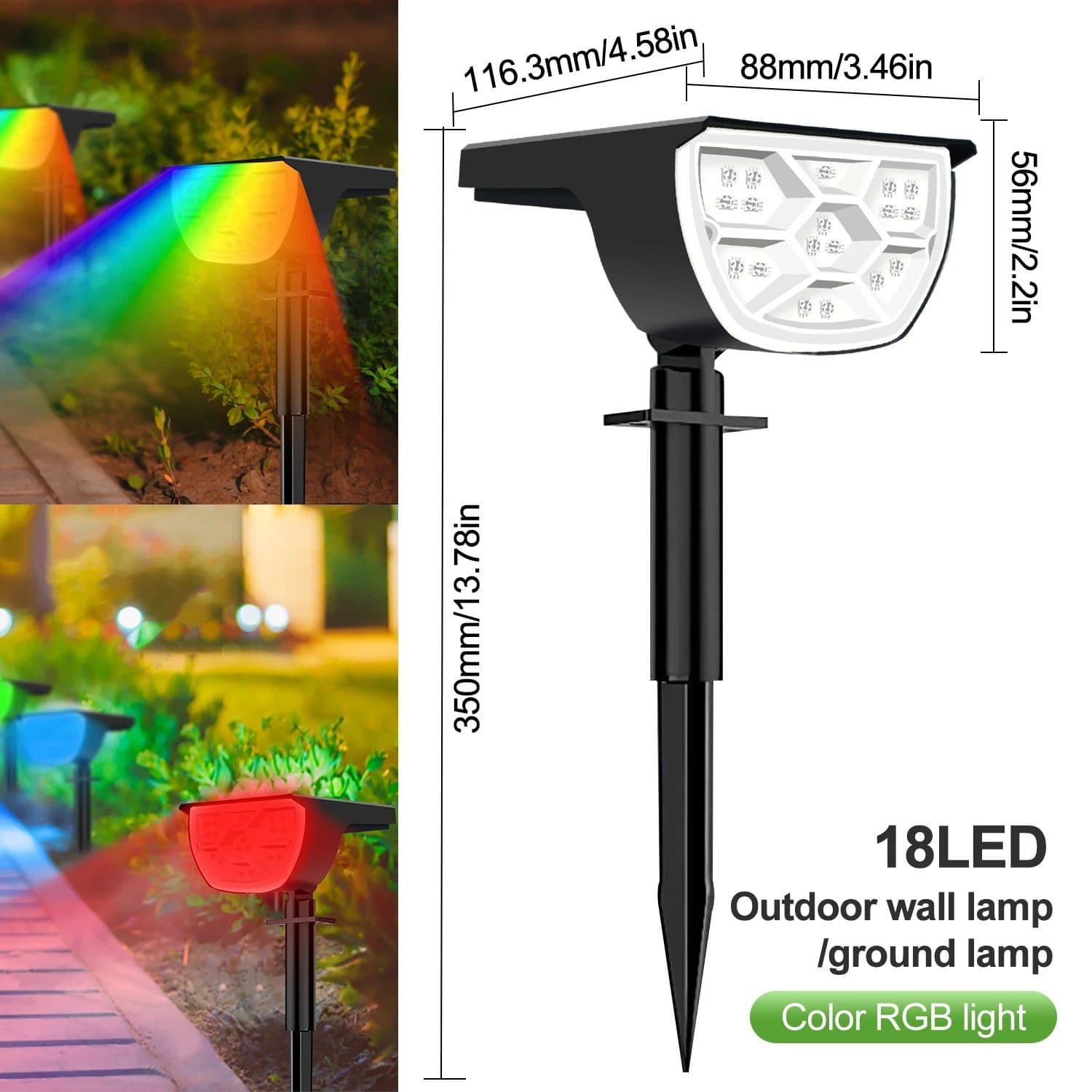 image-20/18LEDs RGB Solar Light Outdoors Landscape Spotlights Color Changing 2 In 1 Wireless Waterproof Solar Wall Lamp Patio Garden