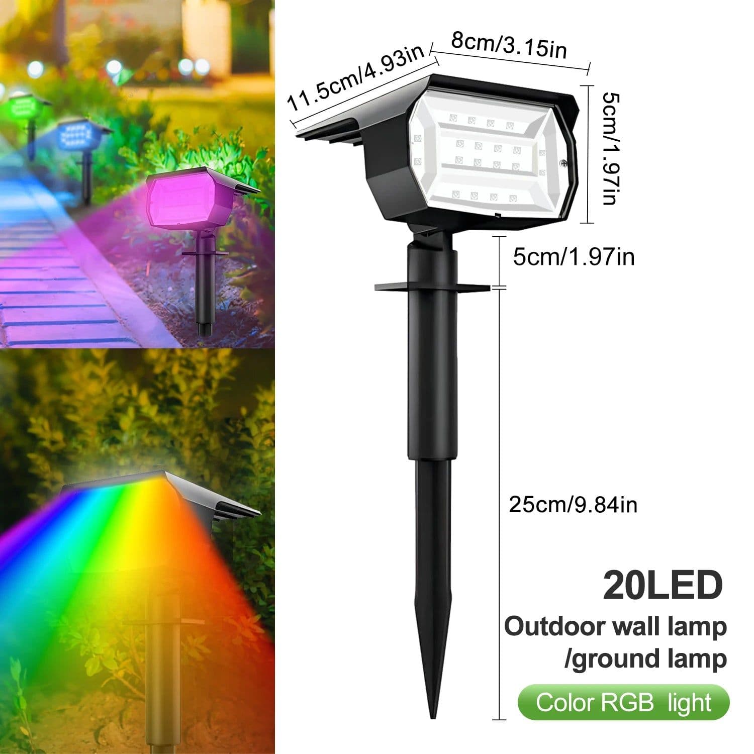 image-20/18LEDs RGB Solar Light Outdoors Landscape Spotlights Color Changing 2 In 1 Wireless Waterproof Solar Wall Lamp Patio Garden