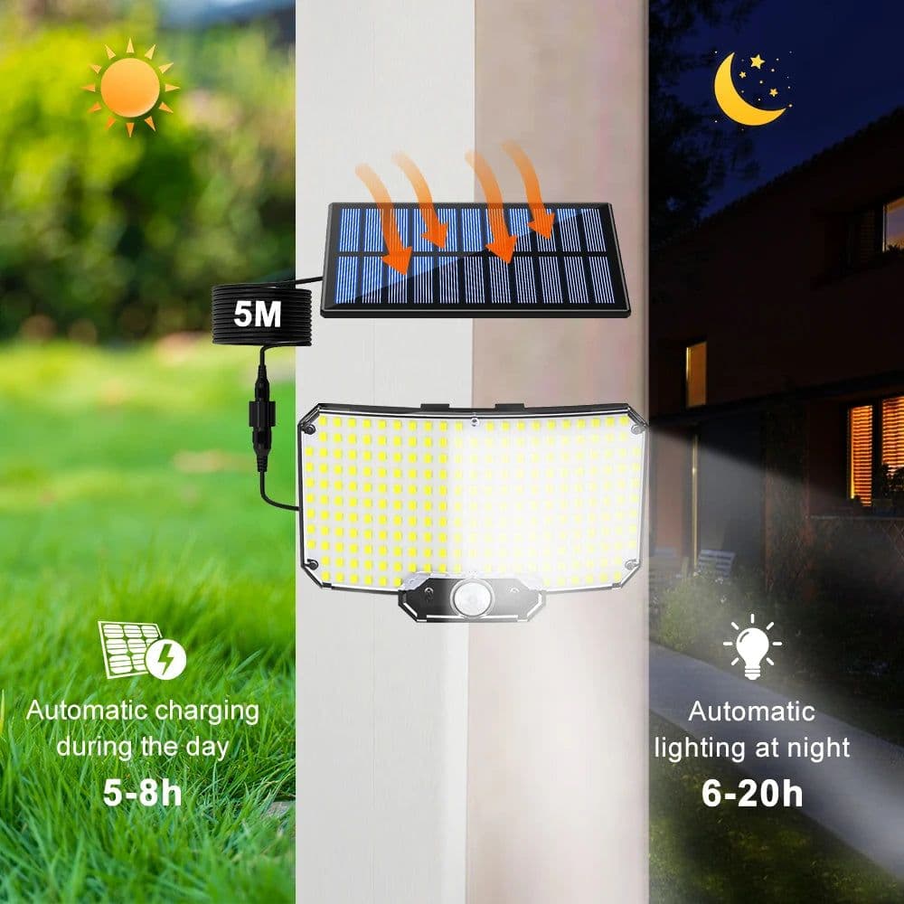 image-234LED Solar Light Outdoor Waterproof With Motion Sensor 3 Lighting Mode Security Light Solar Flood Light for Garden Garage Yard