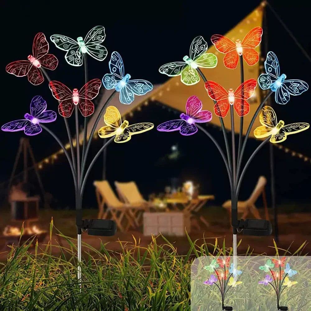 image-Solar Outdoor LED Lights Outdoor Waterproof Garden Landscape Lawn Light Butterfly Lights Lamp LED Home Decor Lamp 6/8/10heads 조명