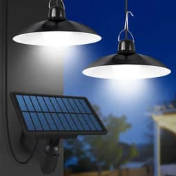image-Solar Panel Chandelier Led Solar Pendant Light Powered Lamp White/Warm light with Remote Control Camping Outdoor Garden