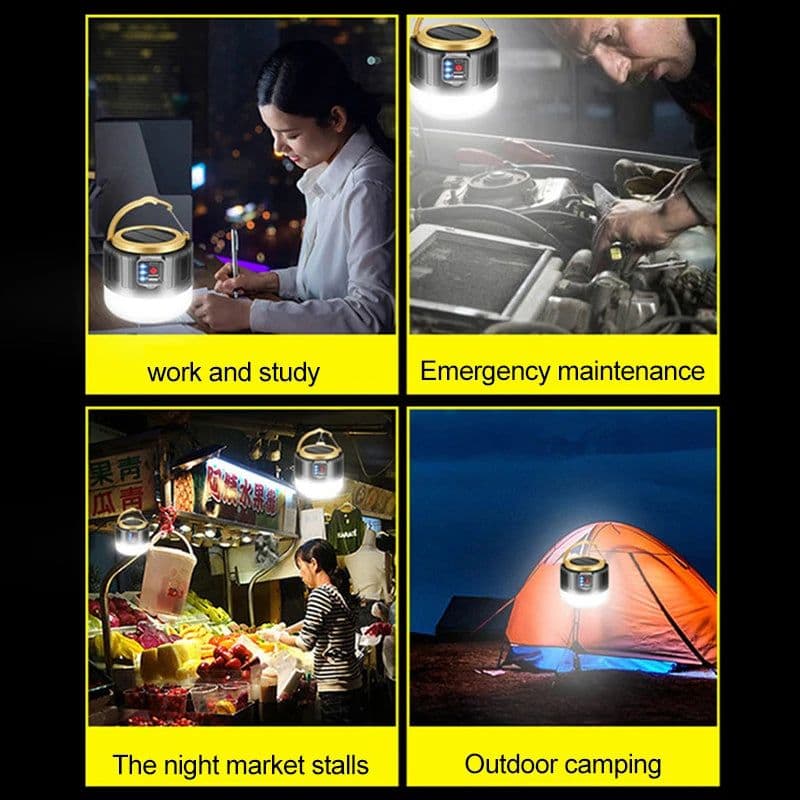image-Waterproof Rechargeable Tent Lamp Solar LED Camping Light New Portable Lanterns Emergency Lights Market Lamp Energy Saving Bulb