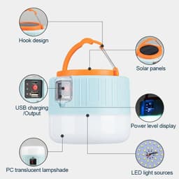 image-Waterproof Rechargeable Tent Lamp Solar LED Camping Light New Portable Lanterns Emergency Lights Market Lamp Energy Saving Bulb