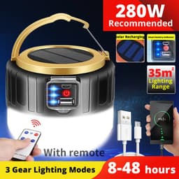 image-Waterproof Rechargeable Tent Lamp Solar LED Camping Light New Portable Lanterns Emergency Lights Market Lamp Energy Saving Bulb